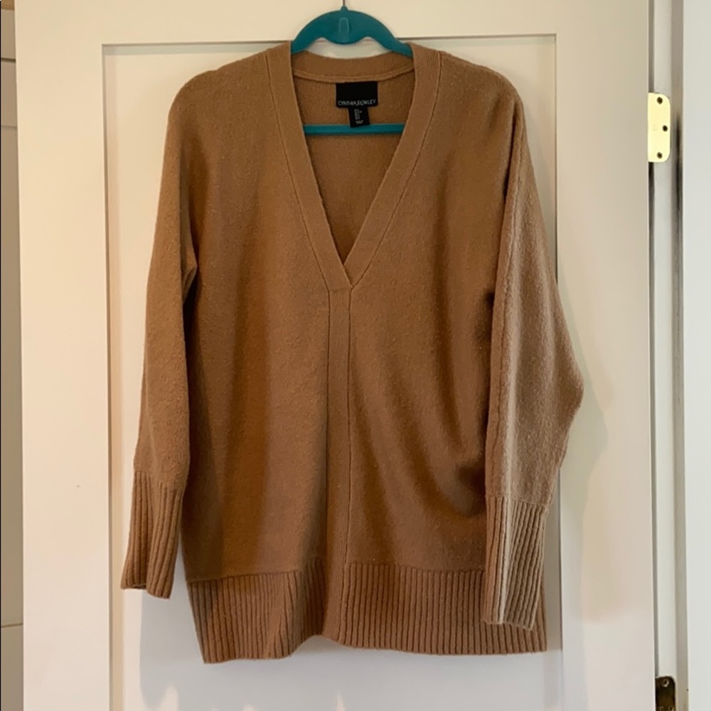 Camel V- Neck Sweater Oversized Fit
